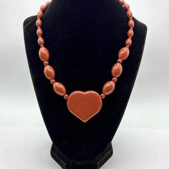 Red Beaded Heart Necklace - Picture 1 of 3